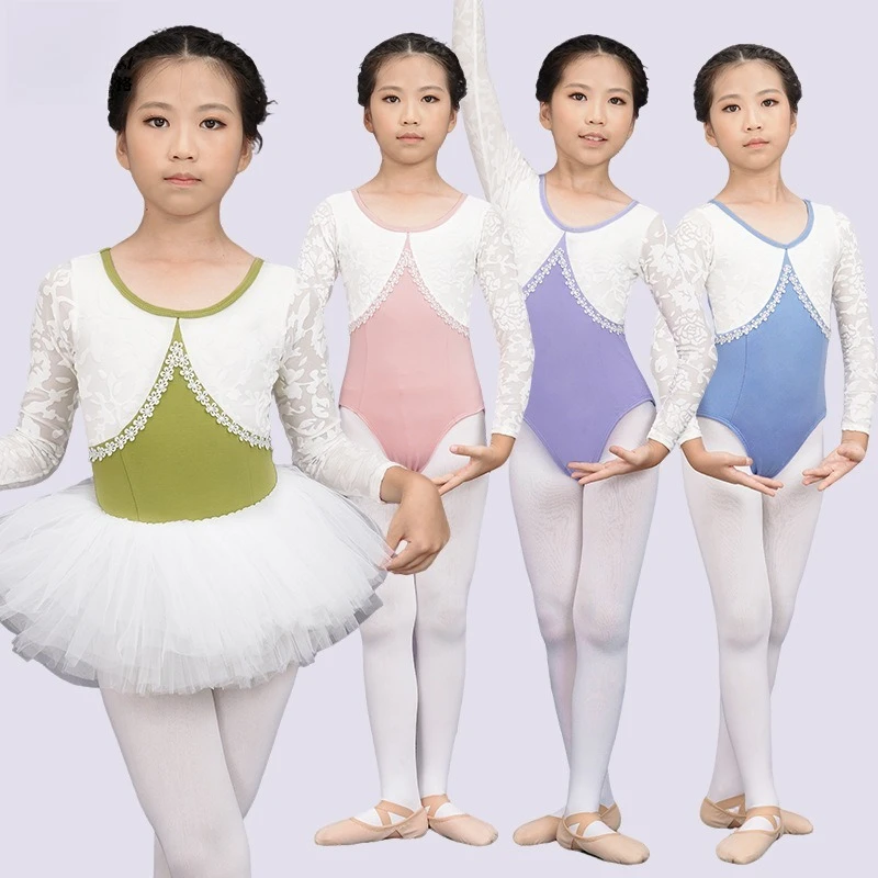 

Autumn Winter Long Sleeve Leotard Kids Ballet Dance Dress Girls Children Gymnastics Tutu Practice Performance Costume Outfit