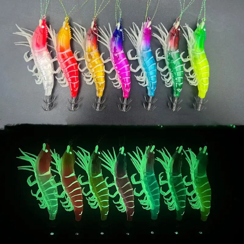 1 Pc Horizontal Egi Set 8cm Glow Simulation Shrimp Fishing Lure Glow Horizontal Squid Jig Cuttlefish UV Shrimp Octopus Baits
