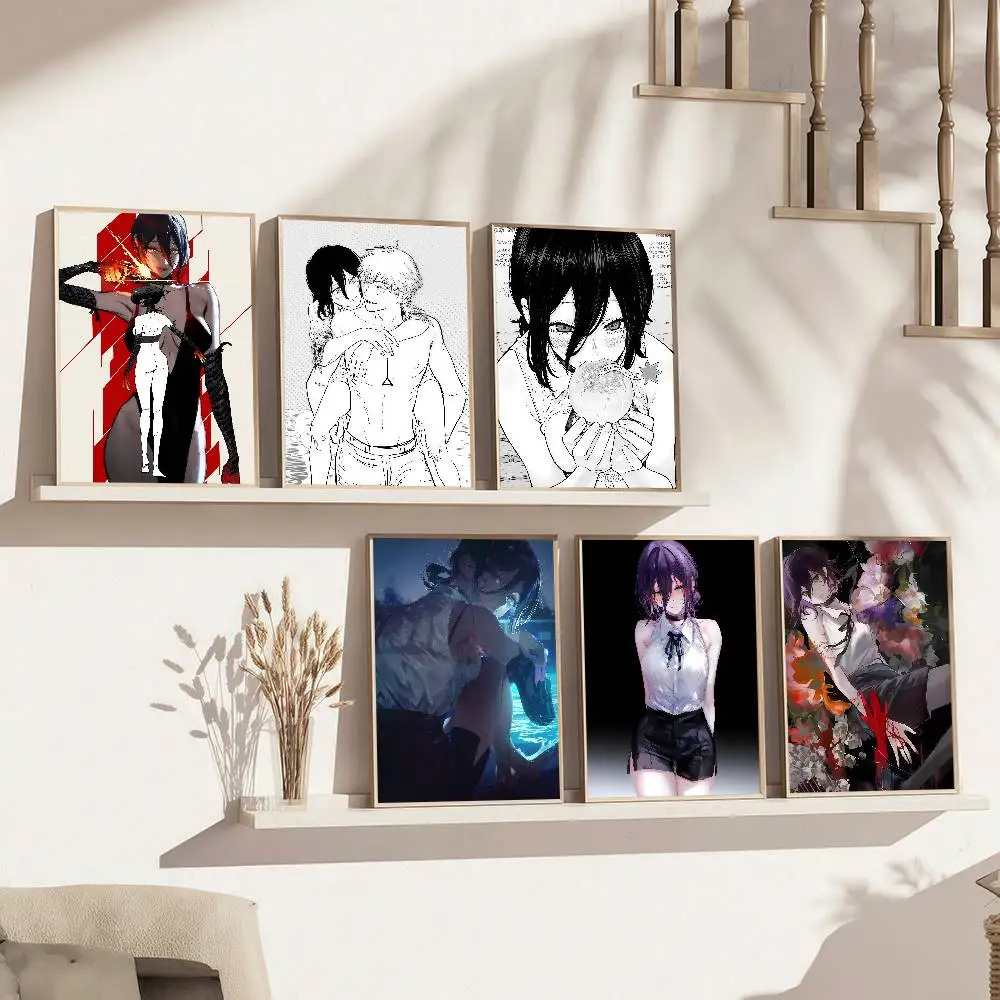 Anime Chainsaw Man Reze Arc Filmplakat Selbstklebende Dekoration Schlafzimmer Heim Wandaufkleber Drucke Gemälde Wohnzimmer Büro