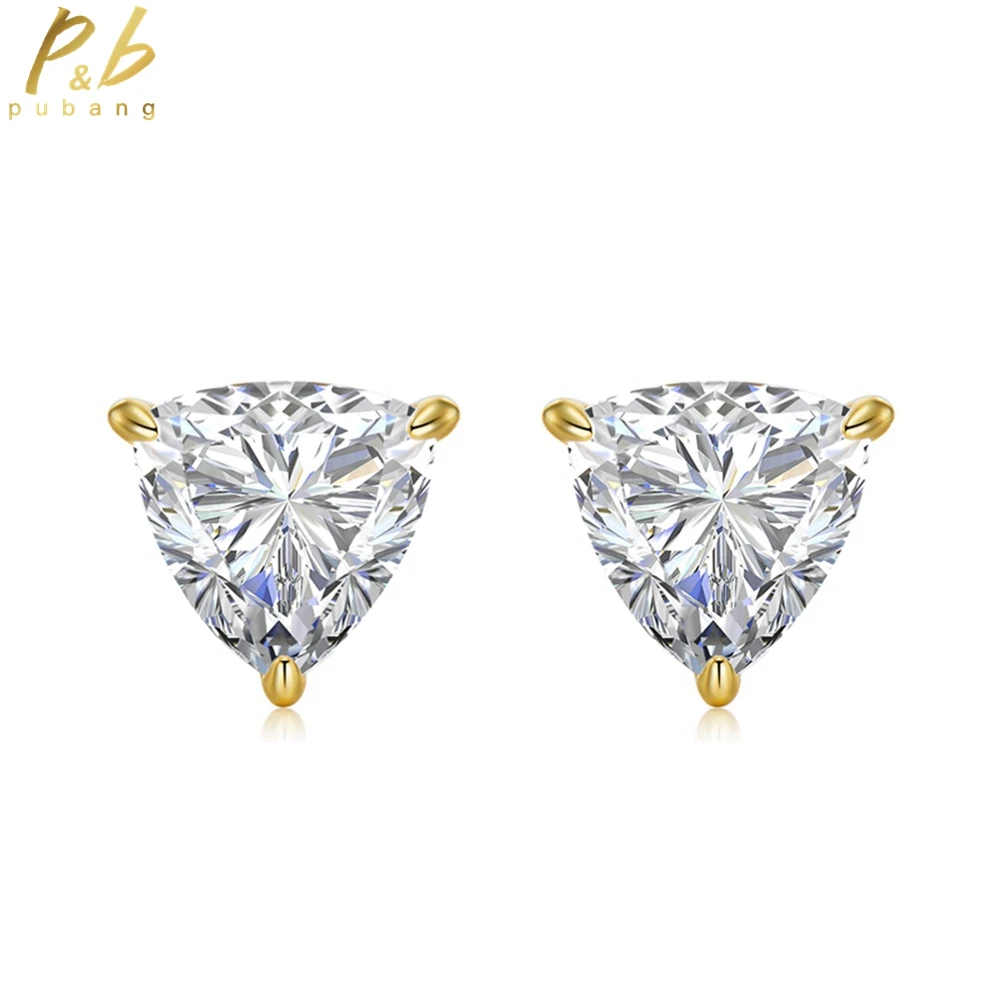 

PuBang Fine Jewelry Real 925 Sterling Silver Trillion Cut Gemstone Created Moissanite Stud Earrings for Women Gift Drop Shipping