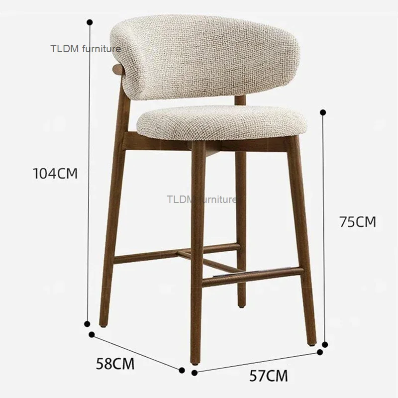 Nordic Light Luxury Solid Wood Bar Chairs Modern Home Kitchen High Bar Stools Designer Fabric Backrest Stools for Bar Furniture