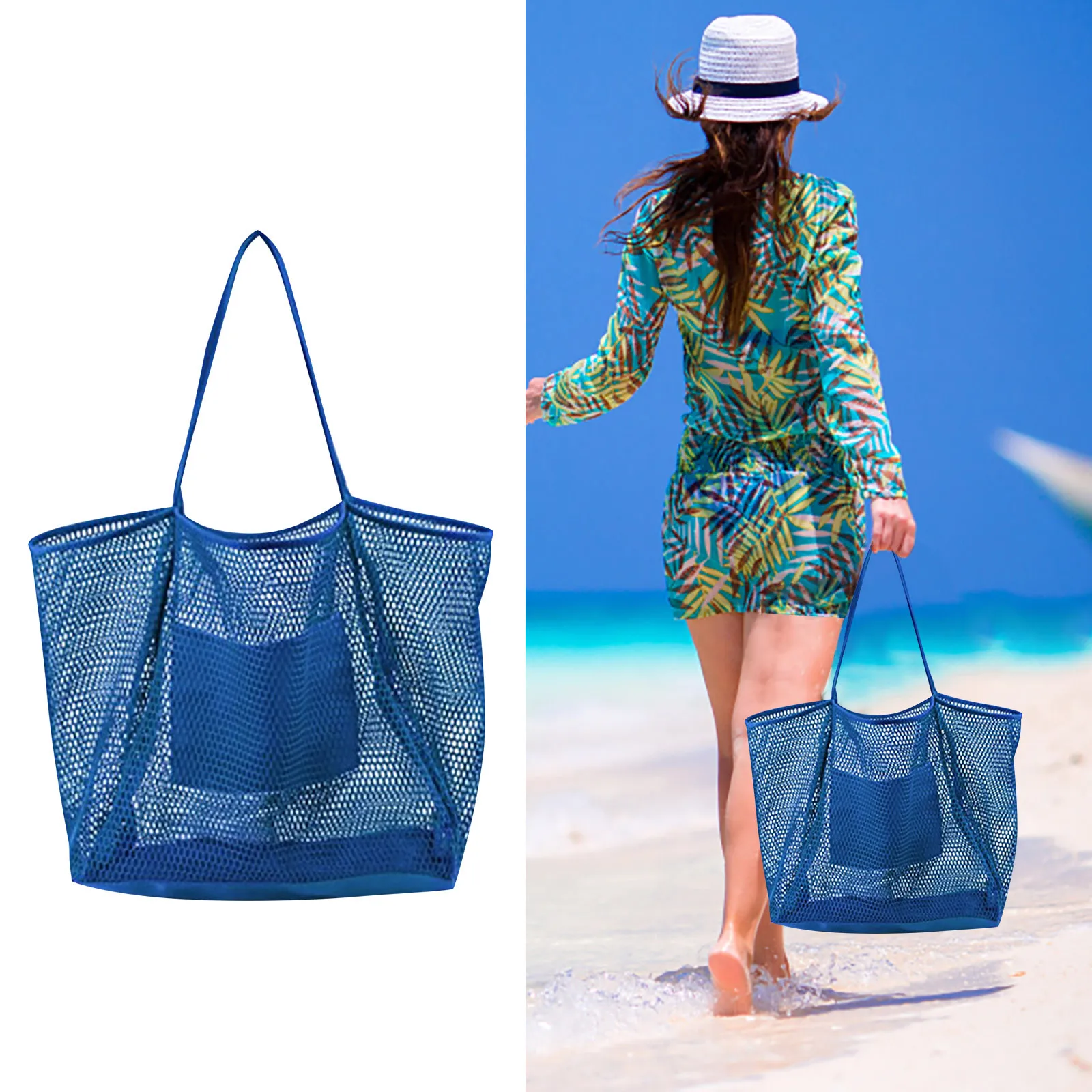 Summer Mesh Hollow Tote Bag Women Large Capacity Shoulder Bag Transparent Beach Bags Canvas Shoping Hobo Bags Girl Handle Tote