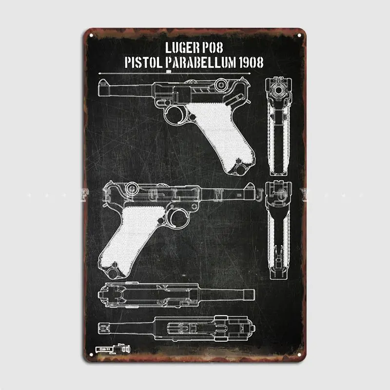 Luger P08 Parabellum Metal Sign Club Home Wall Design Plaques Tin Sign Poster