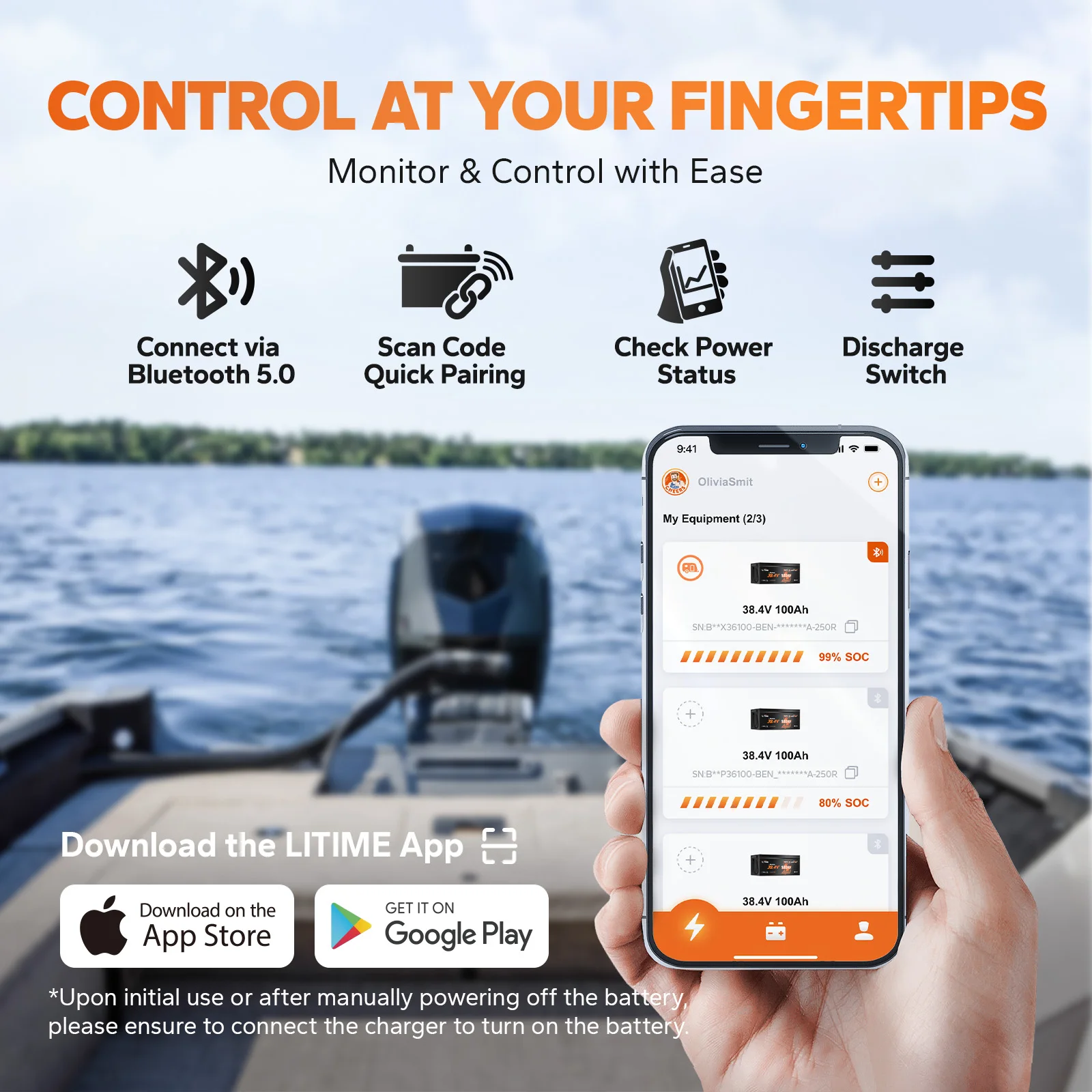 แบตเตอรี่ลิเธียมไลฟ์โป4 สำหรับเรือไฟฟ้า 36V(38.4V) 100Ah OBM พร้อมบลูทูธ สำหรับมอเตอร์ติดท้ายเรือ  ส่งถึงบ้าน  มีสินค้าในสหรัฐอเมริกา