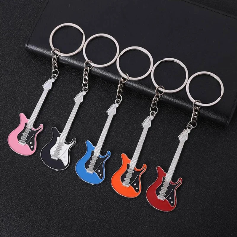 Classic Metal Electric Guitar Keychain Mini Musical Instruments Pendant Keyrings Trendy Handbag Ornaments Car Motorcycle Trinket