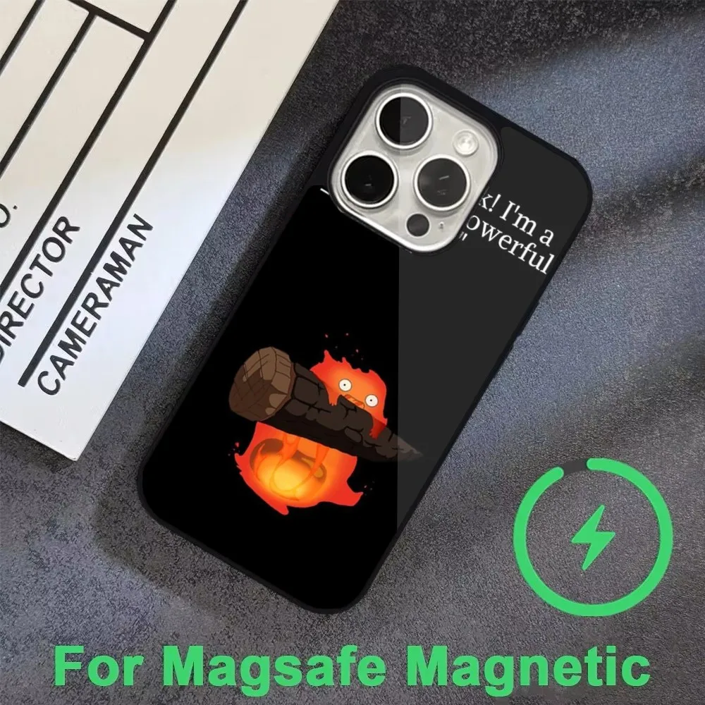 Чехол для телефона C-Cartoon C-Calcifer для iPhone 16,15,14,13,12,11, Pro, Max, Plus, Mini, Magsafe, магнитный чехол для беспроводной зарядки