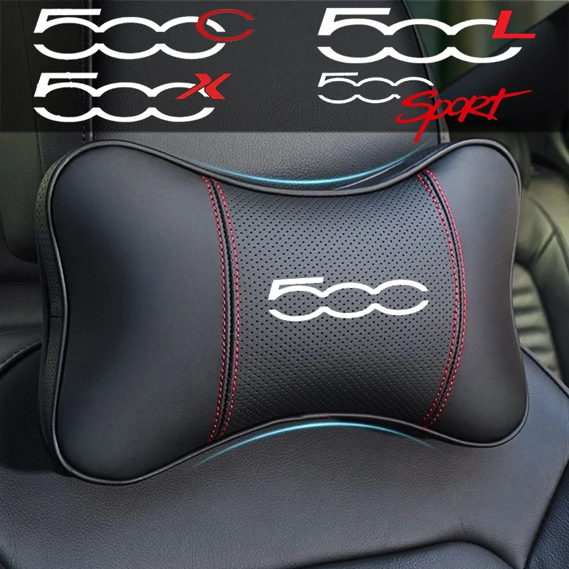 1 Stück Auto-Ornament Sitz-Kopfstütze Auto-Logo Nackenkissen für Fiat Abarth 500 500E 500C 500X 500L 500sport Zubehör Interieur