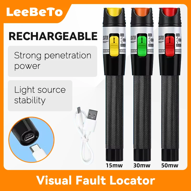 COMPTYCO Rechargeable VFL Fiber Optic Cable Tester 15 /30 /50MW(optional) Lithium Battery Visual Fault Locator