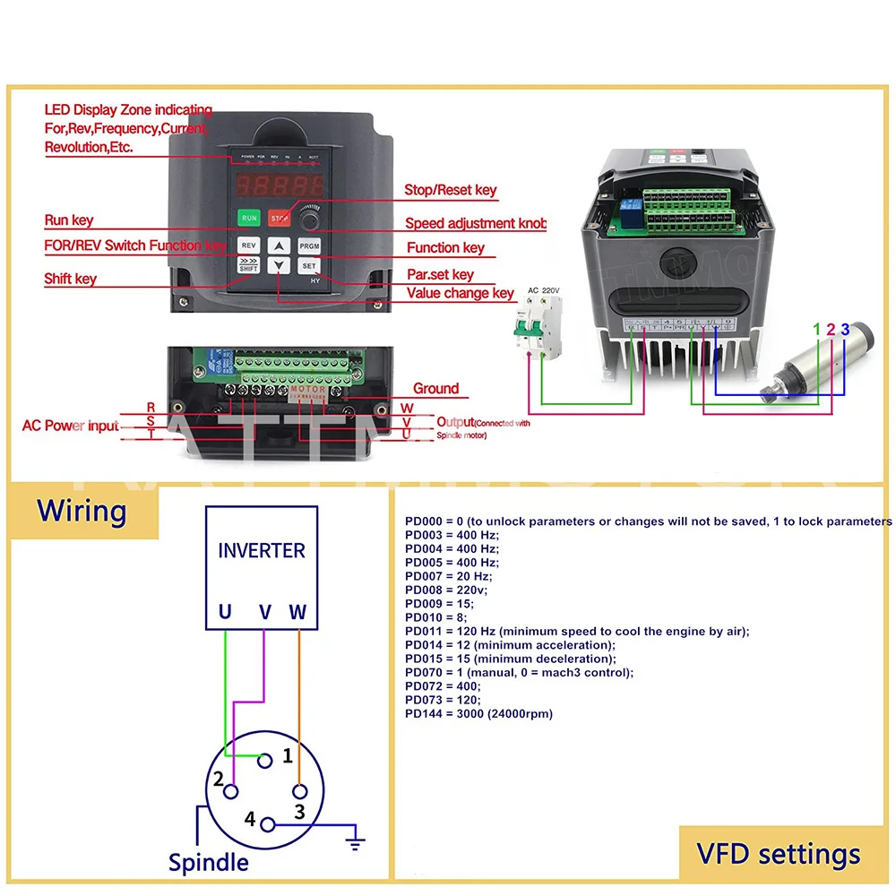 Imagem -04 - Rattm Motor-variable Frequency Drive Inversor Vfd Motor do Eixo Controle de Velocidade 3hp 220v Vsd para Cnc Router 2.2kw eu Stock