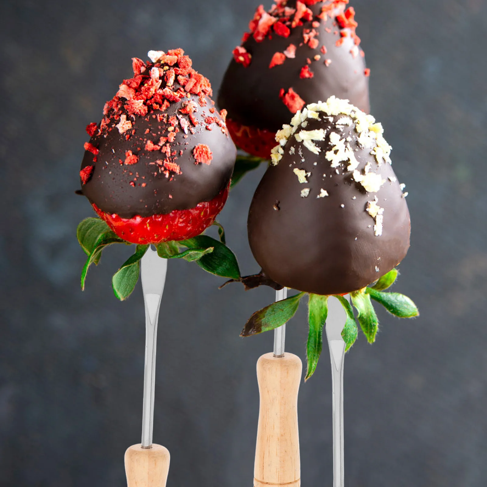 

6Pcs Chocolate Fondue Forks Wooden Handle Stirring Fork Set for Cheese Fruit Dipping Mini Fondue Set Blending Fork