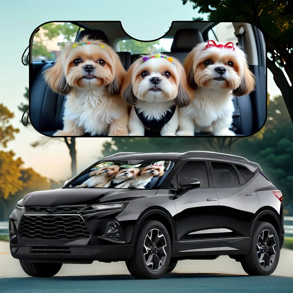 

1pc Funny Dogs Car Sunshade - Polyester Fiber, Universal Fit For Cars, SUVs, Trucks - Summer Heat Protection Windshield Cover Wi