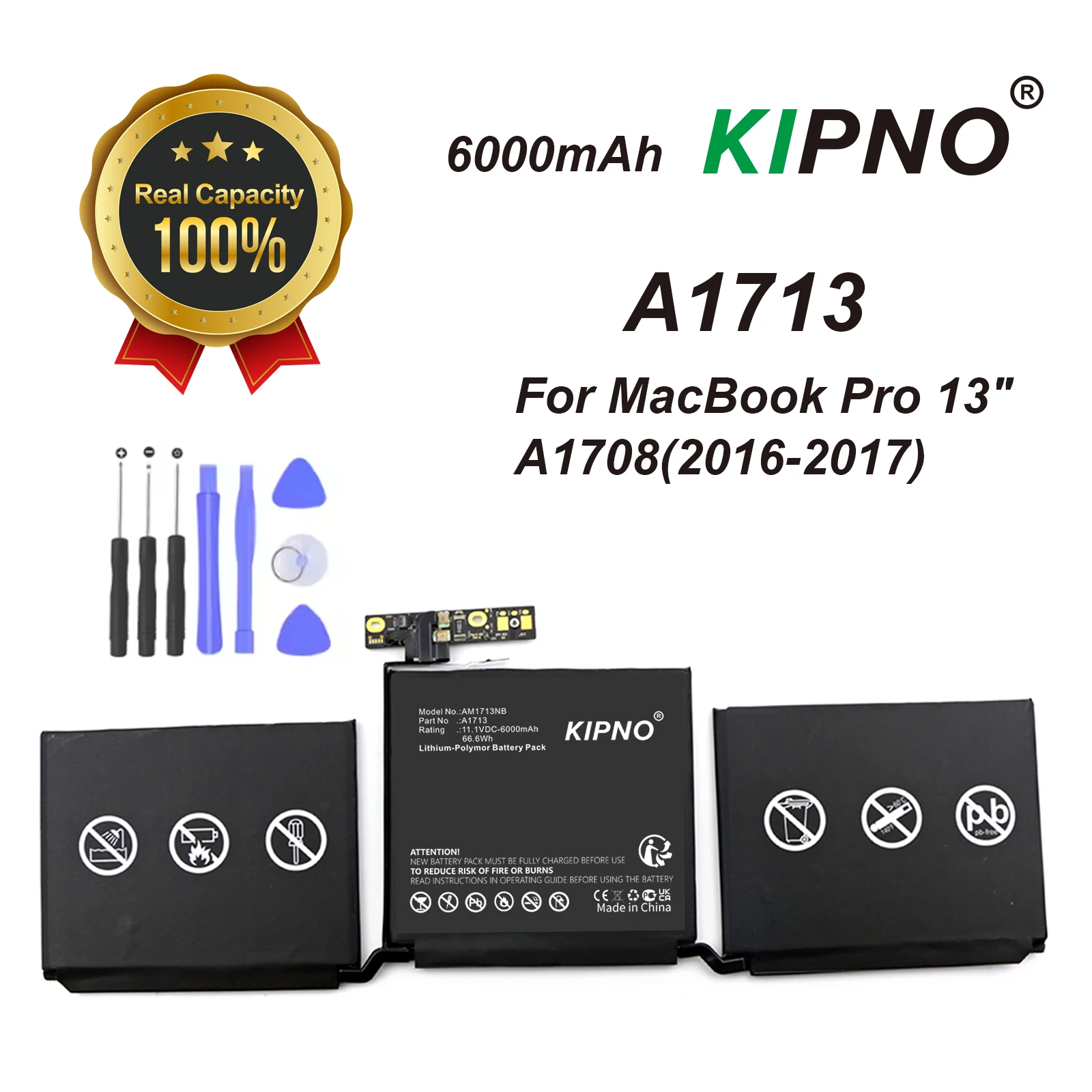 

KIPNO A1713 Battery For Apple Macbook Pro 13'' 13 inch A1708 2016 2017 Version Year Free Tools