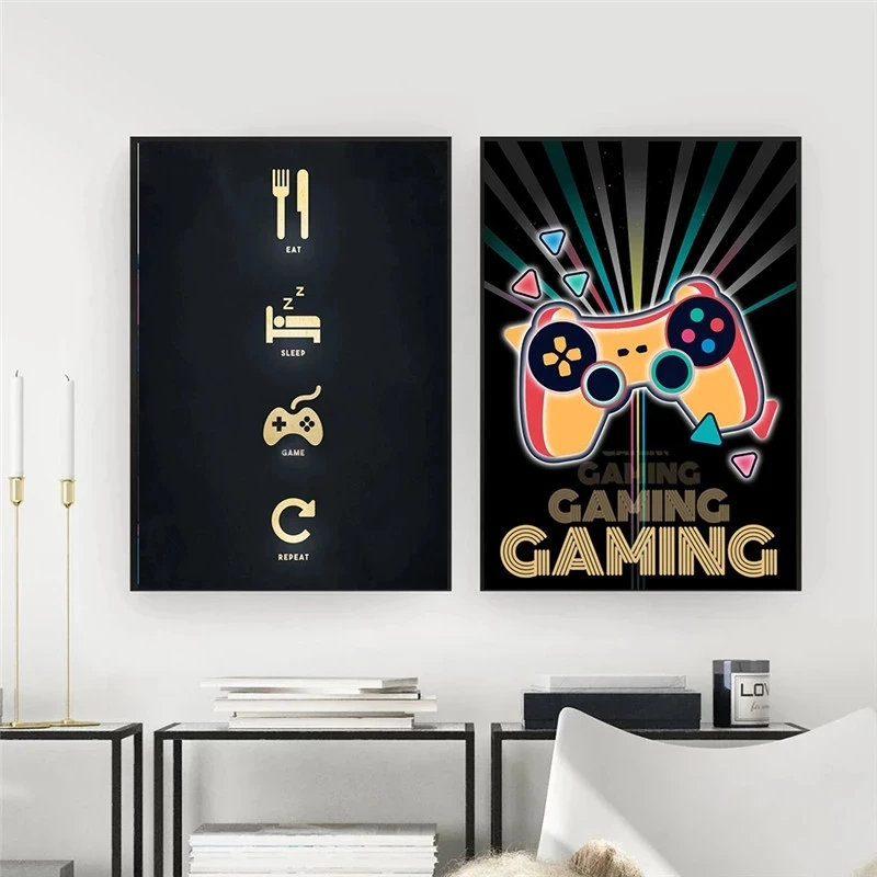 Watercolor Gamepad Canvas Painting Boy Game Illustration Poster Wall Art Picture Gamer Children Home Decoration