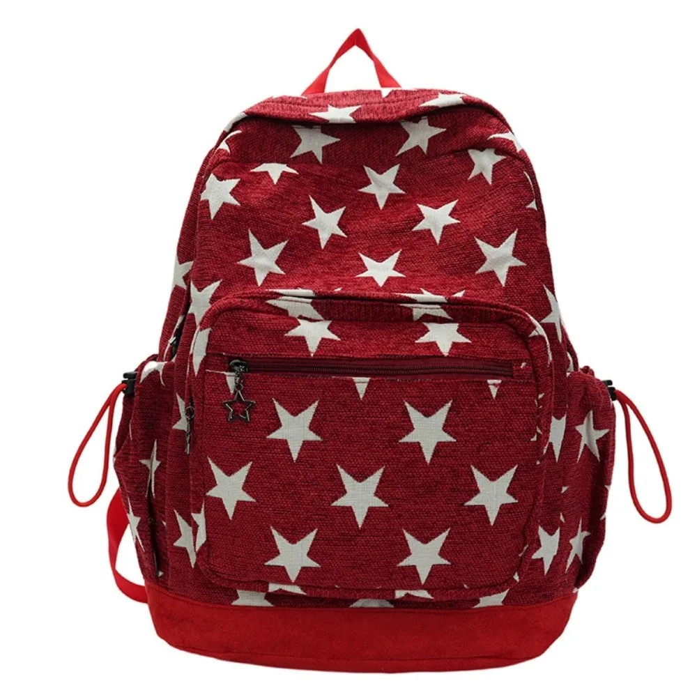 

Korean Style Grey Stripes Backpack Multi-pocket Lightweight Star Printing Backpack Commuting Adjustable Straps