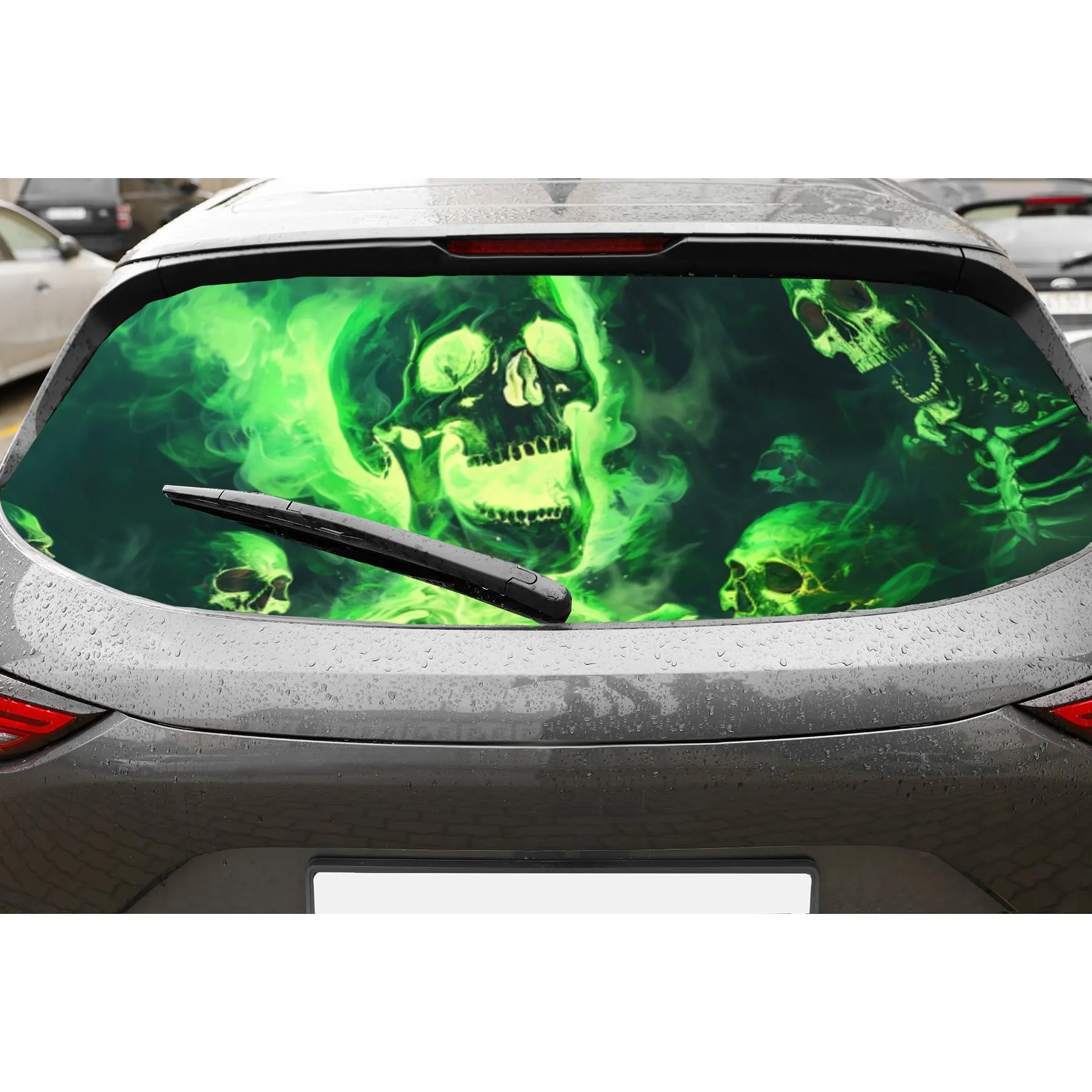

Thrilling green flame skull car rear window vinyl wraps sticker,auto art sticker,self-adhesive waterproof rear window decoration