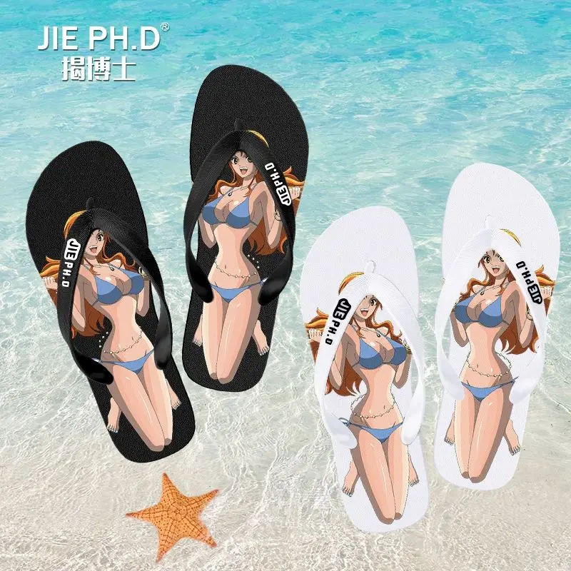 NEW One Piece Nami Cute Son of Man Anime Cartoon Girls Summer Outdoor Beach Anti-Slip Clip Trendy Couple Sandals and Slippers