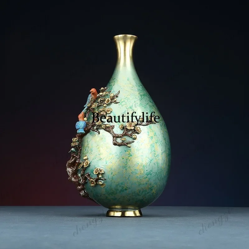 F181  Magpie vase home office happy eyebrows copper vase indoor TV cabinet decoration