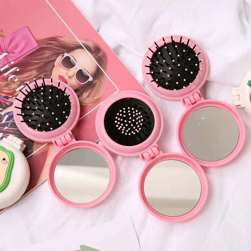 Girls Cute Kawaii Animal Fruit Portable Comb with Mirror Princess Air Cushion Massage Makeup Hair Brush for Baby Kids Stuff