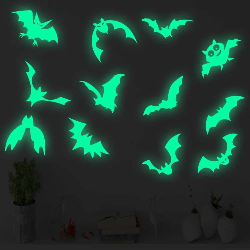 Glow-in-the-Dark Bat Wall Stickers for Halloween Decorations in Living Room and Bedroom