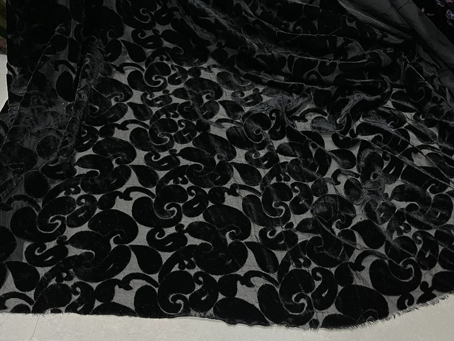 High Quality Real Silk Gold Velvet Fashion Cloth Black Vintage Floral Hollow out Rotten Designer Fabric Skirt Top