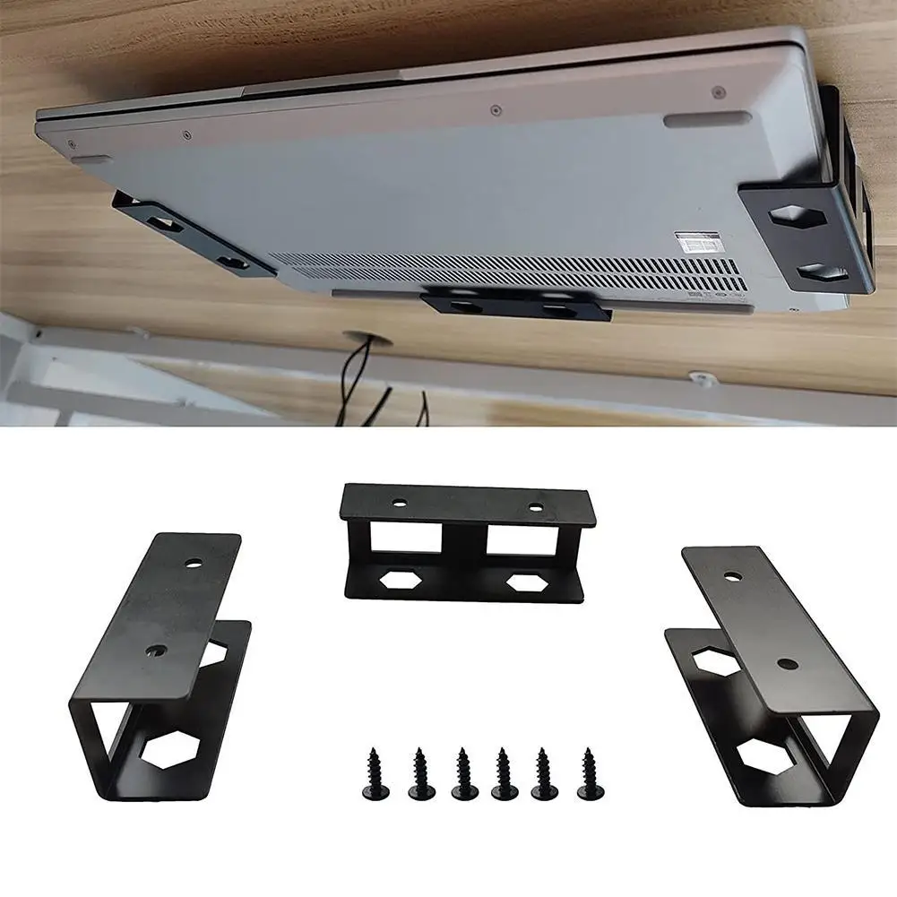 Adjustable Foldable Under Desk Laptop Storage Holder Mount Bracket With Screw Space Saving Under Table Notebook Organizer Suppor