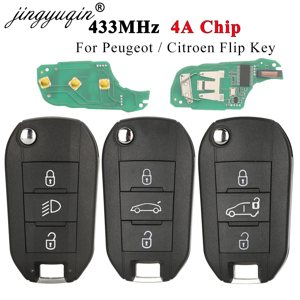 Jingyuqin 433MHz 4A HITAG AES Chip Flip Remote Van Car Flip Key For Peugeot Expert 308 3008 2016+ Citroen C4 Cactus 2014+ HU83