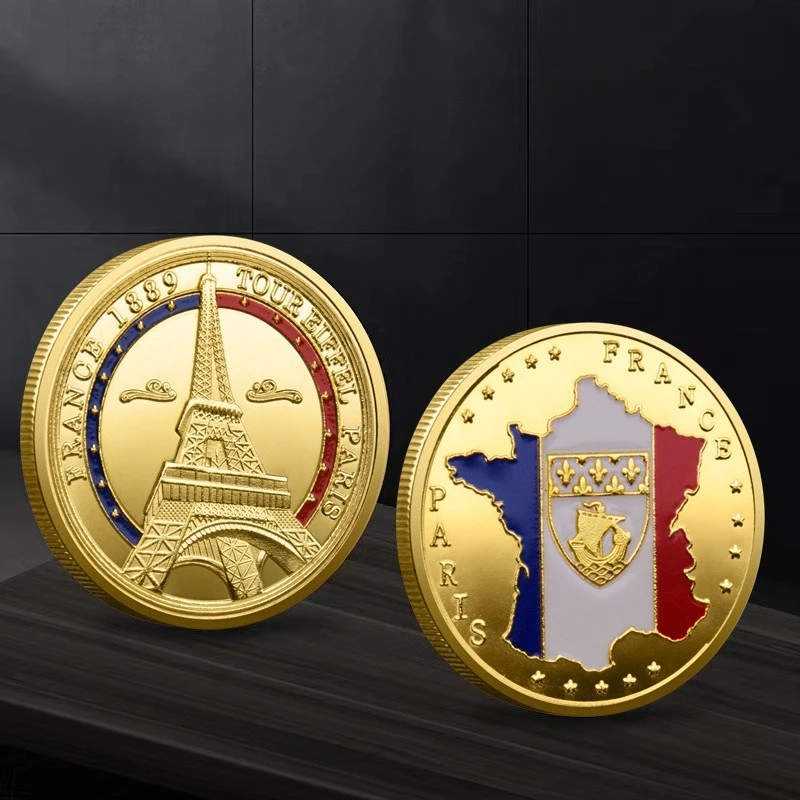 برج إيفل كاتدرائية نوتردام الفرنسية المطلية بالذهب تذكارية للعملة التذكارية #3