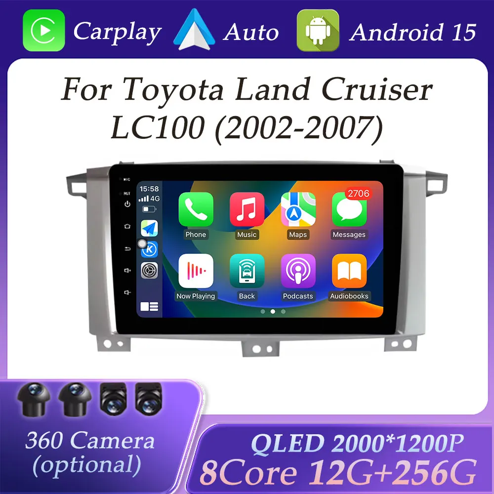 CarPlay Car Radio Video Multimedia Player for Toyota Land Cruiser LC100 2002 - 2007 Split Screen GPS Navigation DSP Stereo  WIFI