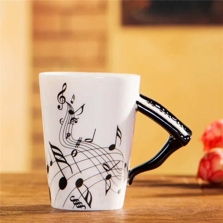 240ml Creative Music Ceramic Mug Guitar Violin Style Cute Coffee Tea Milk Stave Mugs and Cups with Handle Novelty Gifts