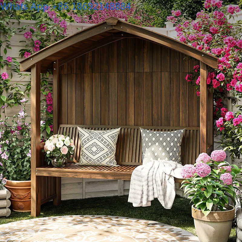 Wooden Garden Gazebo with Bench for Outdoor Patio and Yard Use