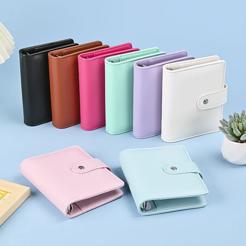 A7 Macaron Color 6 Ring Binder PU Clip-on Notebook Leather Loose Leaf Notebook Cover Notebooks Journal Kawaii Stationery