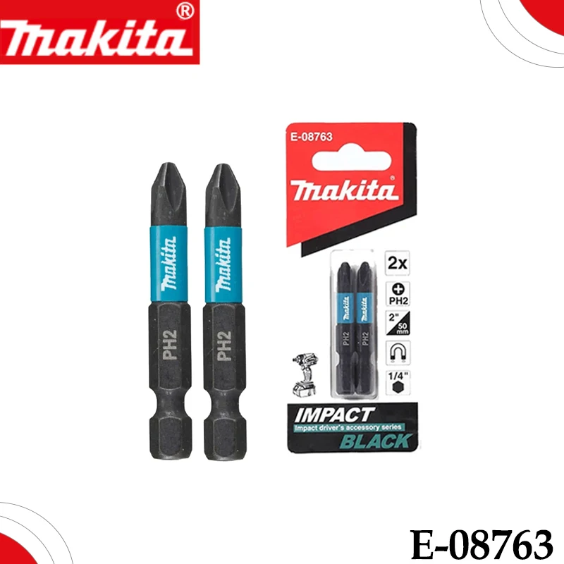 Pontas de Chave de Fenda de Impacto Makita E-08763 PH2 Pretas, Pacote com 2 Pontas de Torção de 50mm para Parafusadeiras de Impacto