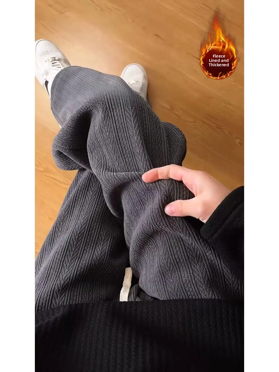 Men's Fce Lined Pants Thiened Winter Straight Leg Casual Trousers American Sle Heavy Du Drapey Wheat Pattern Embroidery