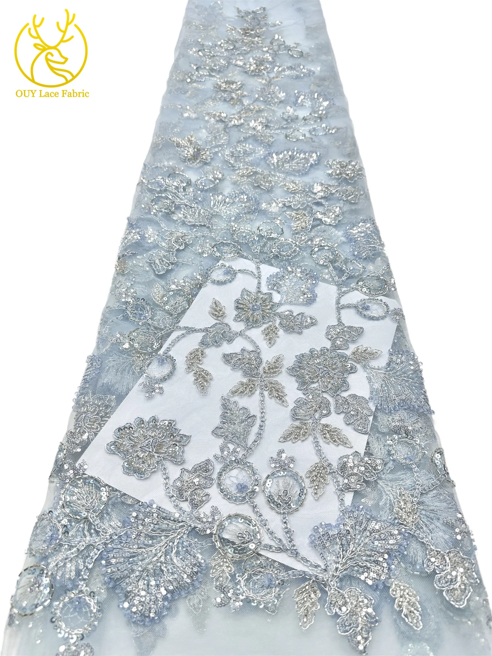 Neuester Stil Schweizer handgefertigter DIY-Stickerei-Blumenspitzenstoff, hochwertiger afrikanischer Perlen-Spitzenstoff für Hochzeitskleid-Design – Detail 9