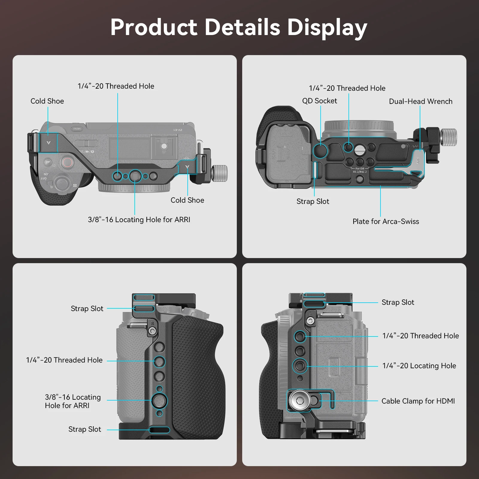 SmallRig ZV-E1 Cage Kit with Silicone Grip and Cable Clamp for HDMI, Full Camera Cage Kit for Sony ZV-E1, Built-in Quick Release