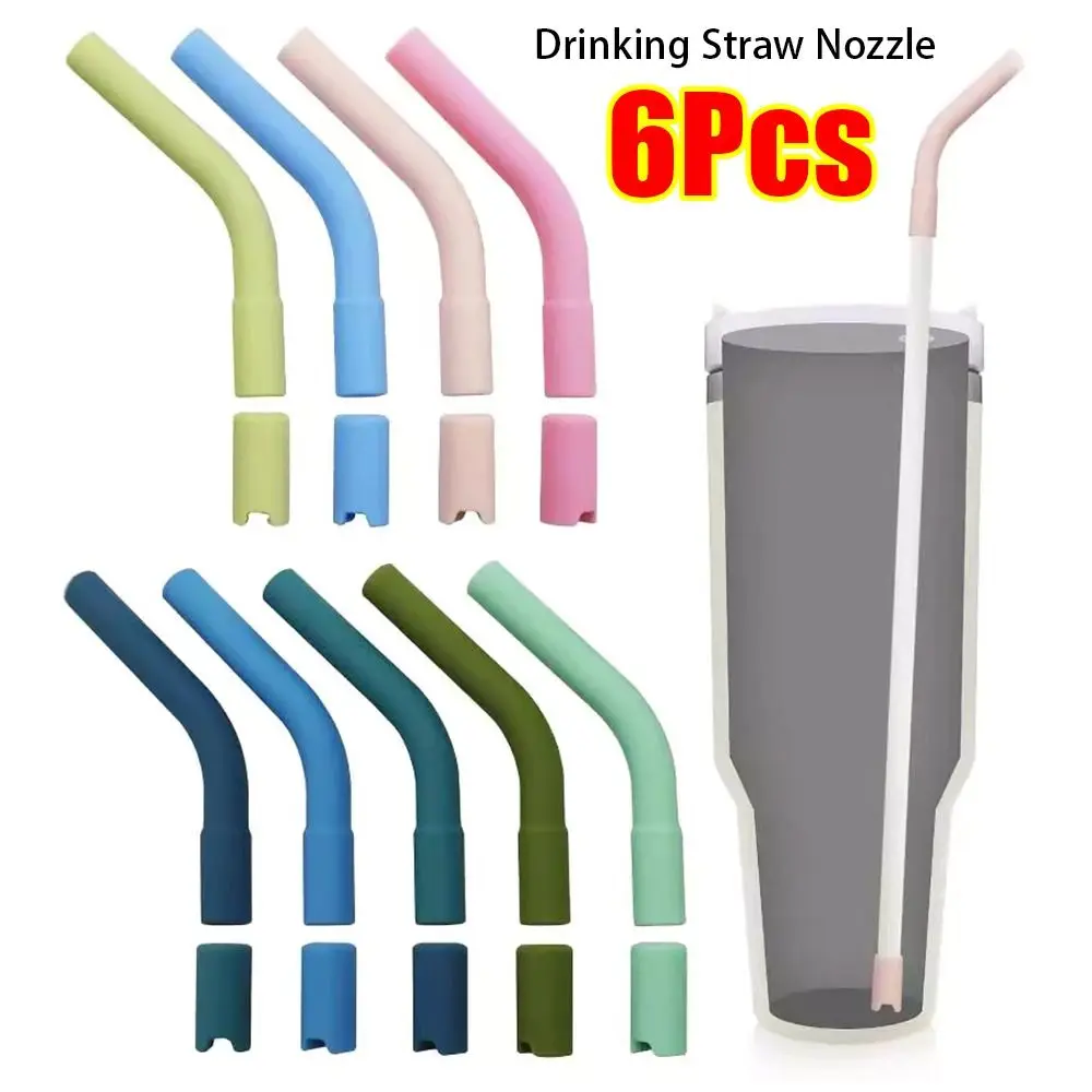 6Pcs Drink Blender Stick Drinking Straws Nozzle Tea Coffee Juice Universal Straw Head Drinkware Colorful Silicone Suction Nozzle