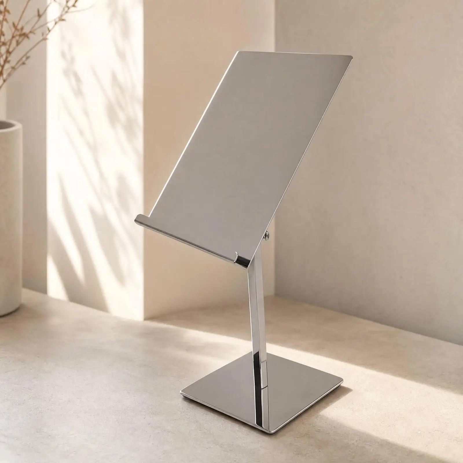 Folded Shirt Display Stand with Retaining Tabs Mirror Finish Stainless Steel Shirt Display Stand Stable Base Sturdy