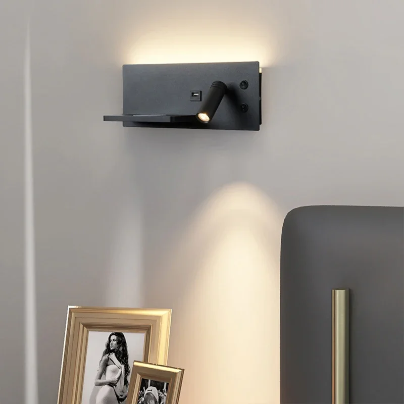 Imagem -03 - Zerouno-multifunções Led Reading Interior Wall Light Cabeceira Wall Sconce Interruptor de Carregamento do Telefone sem Fio Hotel e Bed Lamp