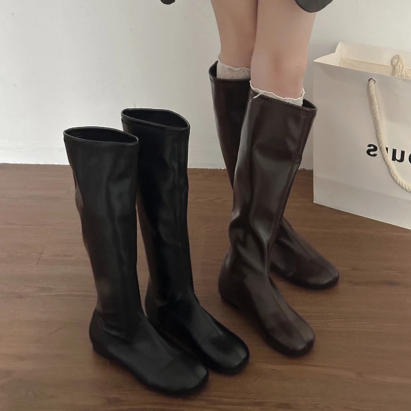 

Street Style Cosy Soft Leather Women Knee High Boots Fashion Elegant Square Toe Shoes Women's Stretch Slim Knight Long Booties
