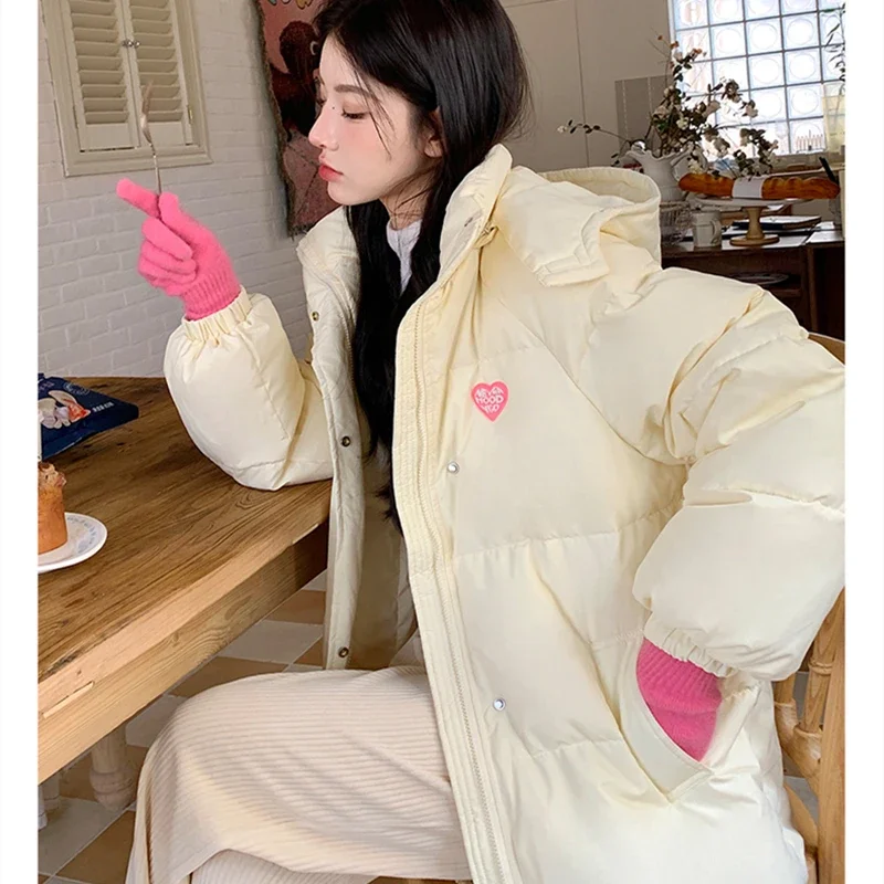 White Yellow Down Jacket Women Coat Hooded Fashion American Streetwear Y2K Style Duck Down Feather Female Winter Short Outwear