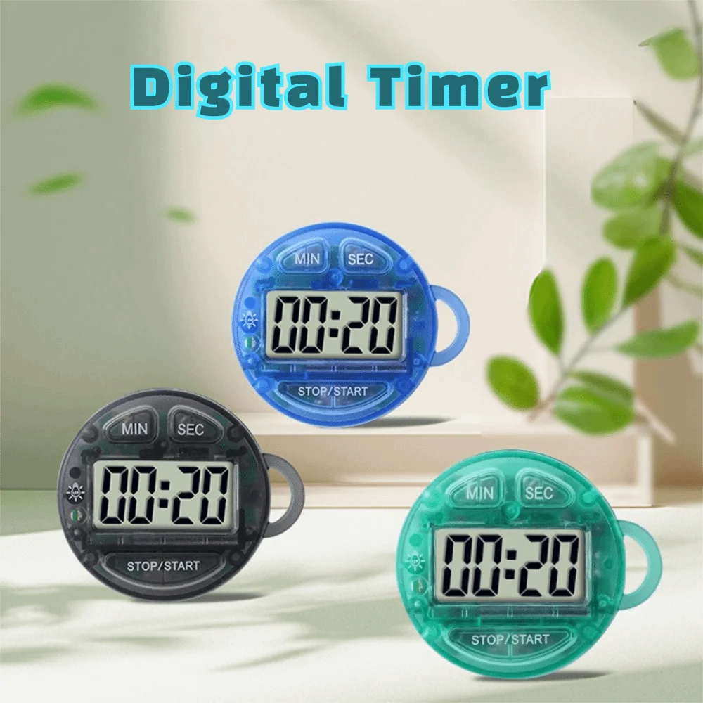 Time Management LCD Display Digital Timer Handheld Round Countdown Timer Night Light Count Up Down Keychain Timer Swimming