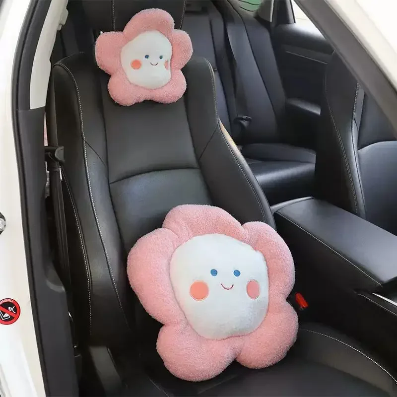 

Универсальная подушка для автомобильного сиденья с милым мультяшным розовым цветком, подголовник, подушка для шеи, подушка для головы, спины, поддержка шеи, декор интерьера автомобиля