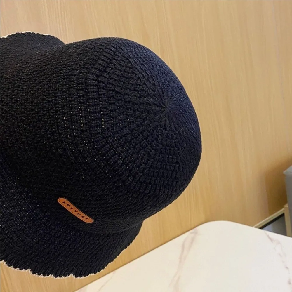 Summer Breathable Knit Bucket Hat Foldable Solid Color Outdoor Sun Hat Thin Soft Sunshade Basin Hat