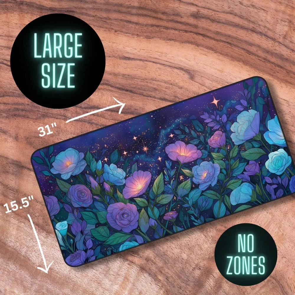 MTG Playmat, MTG Playmat Flowers, Pretty Floral Trading Card Game Playmat, Night Time Themed Neoprene Card Playmat, Accessories