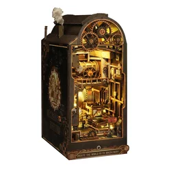 DIY Wooden Book Nook Mechanical World Figurines Miniatures Kits Bookend Handmade Bookshelf for Friends Gifts Home Decor Crafts