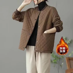 5XL abbigliamento donna spessa autunno inverno nuova madre allentata cappotto grande tasca in cotone giacca imbottita in cotone trapuntato femminile colore caffè