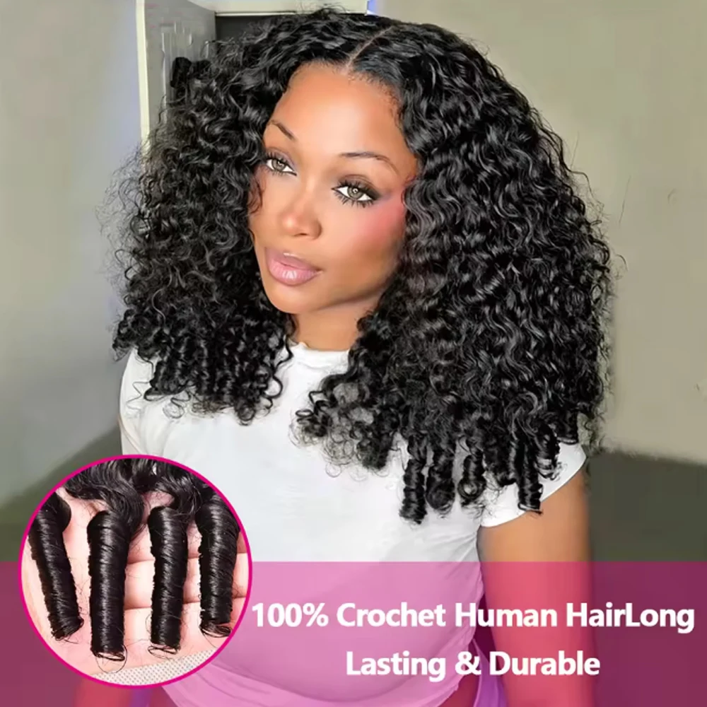 Hot Burmese Curly Crochet Human Hair Miracle Knots Hair Deep Wave Pre-Separate Feather Crochet Bulk And Braiding Hair Extensions