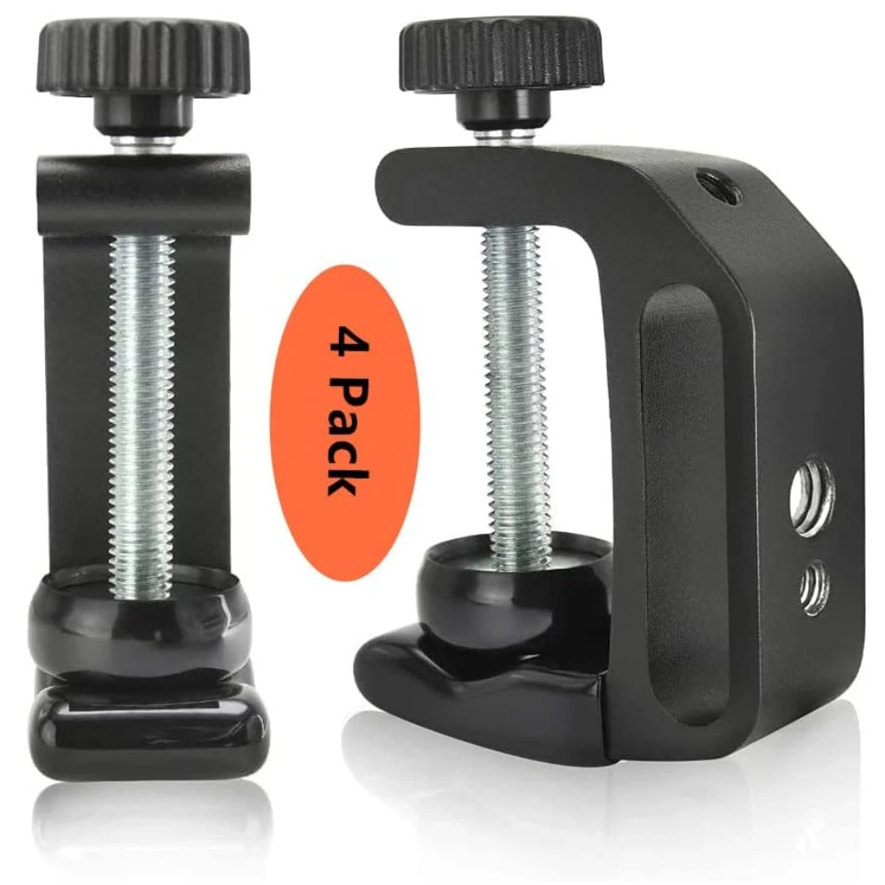 C-clamp aluminium Universal, dudukan penjepit Desktop berdiri dengan benang 1/4 "dan 3/8" hitam