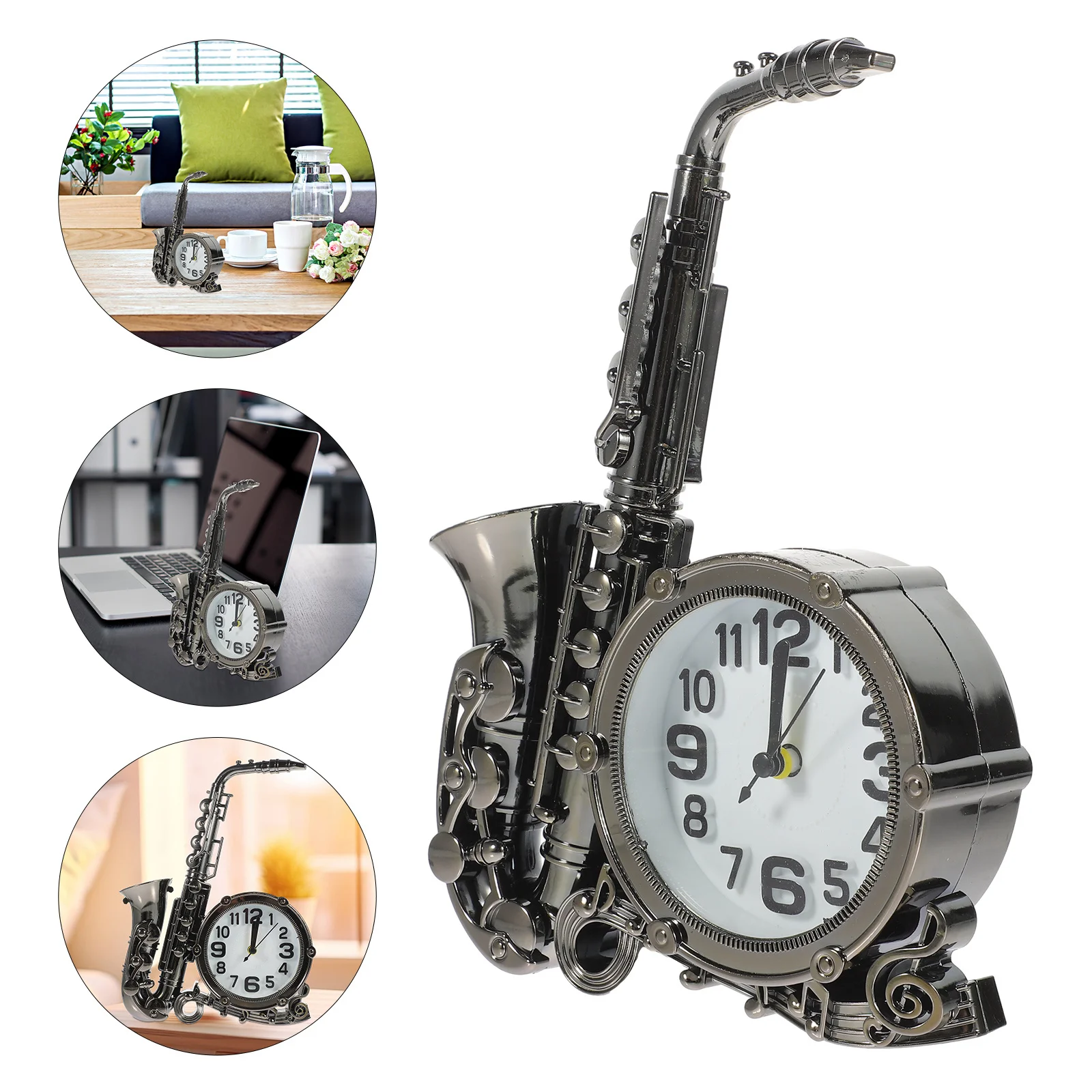 

Saxophone Shaped Alarm Clock Retro Small Desktop Decorative Clock Bedroom Bedside Home Use Unique Modern Style Random Color