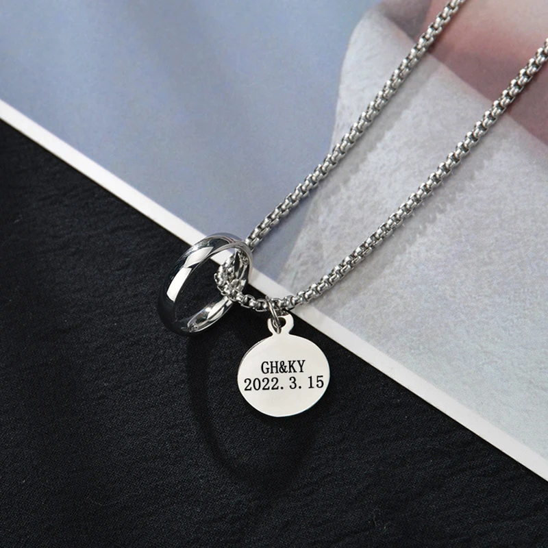 Custom Engraved Photo Name Round Pendant With Ring for Women Men Hiphop Satinless Steel Never Fade Choker Jewelry Gifts